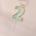 Blue glitter number 2 cake topper with gold crown for birthday party decoration - Number 2 / Blue