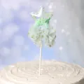 Elegant mint green glitter star cake topper with polka dot mesh bow for birthday - Blue Star With Sequin Bow