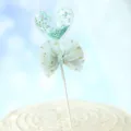 Mint green heart cake topper decorated with sequins and elegant gold dot mesh bow - Blue Heart With Sequin Bow