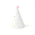 Gorro de fiesta blanco con patrones geométricos y un pompón rosa en la cima - Gorro de Triángulos Pequeños Con Pompon