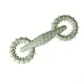 Green spiked pet chew toy, interactive dog teeth cleaning rubber barbell ring variant. - Green