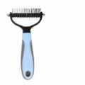 Blue pet grooming rake with 17 and 9 teeth, dual-sided undercoat brush for dogs and cats. - Large Dematting Rake / Blue