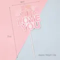 Roze Love You taarttopper met hartballonnen en strik, afmeting 10x21cm, Valentijnsdag - Hart Strik Love You Stijl (Lang)