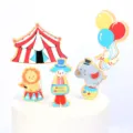 Circus thema taart decoratie set met clown leeuw en olifant voor een verjaardagsfeestje decor. - Circusclown Decoratieset