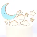 Cute moon star and cloud cake toppers with cartoon faces for party decoration - Moon Star Cloud Theme (Blue Set) / Blue