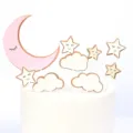 Pastel pink moon and smiling star cloud cake topper set for birthday party decorations - Moon Star Cloud Theme (Pink Set) / Pink