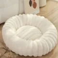 Lit pour chien rond en peluche blanche chaud d'hiver epais coussin de sommeil confortable chat - 80cm / Lit rond en peluche de lapin pour animal - Blanc
