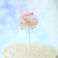Pink crown cake topper decoration with sequin stars and mesh bow for birthday party - Light Pink Crown With Sequin Bow
