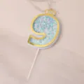 Light blue number 9 glitter cake topper with elegant gold crown for birthday party decoration - Number 9 / Blue