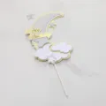 Glittery silver moon and clouds cake topper decoration with golden Happy Birthday script - Creative Layered Moon & Cloud - Yellow