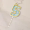 Creative number 5 birthday cake topper with blue heart-shaped sequins and gold crown - Number 5 / Blue