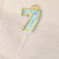 Blue number 7 cake topper with gold crown and glitter heart sequins - Number 7 / Blue