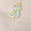 Blue number 3 birthday cake topper with gold crown and sparkly heart sequins - Number 3 / Blue