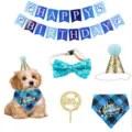 Ensemble de decoration fete d'anniversaire pour animaux chapeau bandana et banniere - Fête d'anniversaire - Ensemble de 5 nœuds papillon - Bleu