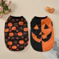 Halloween vêtements pour chien de compagnie été mignon costume de citrouille gilet chiot - Gilet pour animaux de compagnie - Ensemble de 2 pièces sourire et empreinte