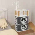 Arbre à chat 2 niveaux avec capsule transparente, poteaux sisal et design gris douillet. - Capsule Spatiale à 3 Niveaux