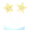Simpatici topper per torta a stella gialla con pompon rosa per decorazioni di feste - Stella Gialla con Pompon e Faccia Sorridente