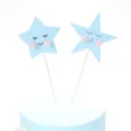 Simpatici cake topper a stella azzurra con pompon rosa per decorazione festa compleanno - Stella Blu con Pompon e Faccia Sorridente