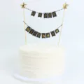 Elegante banner per torta Happy Birthday nero e oro con decorazioni a forma di stella - Nero