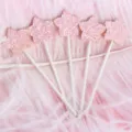 Dromerige roze glitter ster taarttoppers voor verjaardagsfeestjes op veren achtergrond - Effen Roze Ster (Set van 5)
