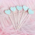 Lichtblauwe glitter hart cake toppers voor dromerige verjaardagsdecoraties. - Effen Blauw Hart (Set van 5)