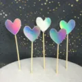 Holografische hartvormige taarttopper voor bak- en feestdecoratie - Colorful Small Heart / 5 Stuks