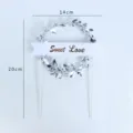 Elegant silver leafy wreath cake topper featuring a 'Sweet Love' banner, 14x20cm - Silver Leaf Sweet Love