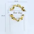 Elegant golden leaf wreath cake topper featuring Sweet Love banner for wedding or party - Gold Leaf Sweet Love