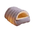 Sac de couchage douillet à carreaux bleus pour chat avec doublure en polaire blanche. - S / Lit fermé pour animal - Carreaux bleus