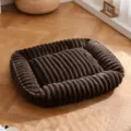 Lit pour animal de compagnie en fausse fourrure de lapin épaissi avec design velours côtelé. - XS-40X30 / Café