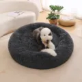 Lit pour animal de compagnie rond en peluche gris foncé, chaud, épais, tapis confortable chat et chien. - 120cm / Gris Foncé Épaissi
