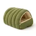 Nid douillet pour chat en velours côtelé vert avec doublure épaisse en polaire blanche - S / Lit fermé en velours côtelé - Vert