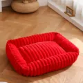 Letto per animali domestici a righe in peluche addensato comodo tappeto per cani e gatti dettaglio - Rosso