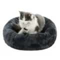 Lit pour animal de compagnie rond en peluche gris foncé, panier douillet chaud pour chat chien. - S / Gris foncé