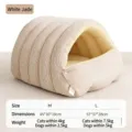 Panier pour chat beige en forme de coquille sac de couchage pour petit chien douillet - S / Lit fermé en velours côtelé - Blanc abricot chaud