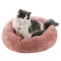 Lit pour chat rond en peluche rose, doux panier chiot chaud au design polaire duveteux. - L / Vieux Rose