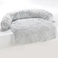 Lit canapé pour animal en peluche gris clair, lit chaud et doux pour chat et chien. - S 95*80*15 / Coins arrondis - Fond gris anti-griffes - Lavable