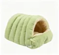 Enclosed pet sleeping bag detail, warm winter cat bed with removable arctic velvet lining. - Corduroy Enclosed Pet Bed - Fruit Green