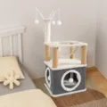 Arbre à chat carré multicouche avec bol capsule spatiale et poteaux à gratter 86cm - Capsule Spatiale à 2 Niveaux