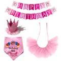 Cute pink pet birthday party decoration set including banner crown hat bib and tutu skirt. - Birthday Party - Dress 4-Piece Set - Pink