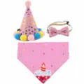 Cute pet birthday party set with cone hat, sequin bow tie, and cake print bib for dogs cats. - Birthday Party - 3-Piece Bow Tie Set - Pink
