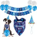 Pet dog birthday party decoration set with blue banner, cute balloons, party hat and bib bandana. - Birthday Party - Balloon 11-Piece Set - Blue