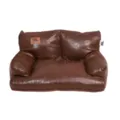 Canapé pour animaux en cuir marron avec dossier, lit confortable pour grands chiens et chats. - S : 50*40*20 cm / Canapé pour animaux en cuir ciré - Café