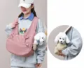 Sac à dos matelassé rose pour animaux avec oreilles d'ours mignonnes et filet respirant chats. - Rose