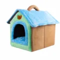Lit pour chat chaud et confortable forme de maison bleue semi-fermé design épais doux - M