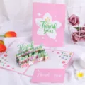 Tarjeta de agradecimiento 3D pop-up con flores de cerezo rosa y diseño floral - Tarjeta de Gracias 3D Flor de Cerezo (654)