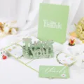 Tarjeta de agradecimiento desplegable 3D con sobre floral verde para hermosos regalos. - Tarjeta de Gracias 3D Margarita (646)