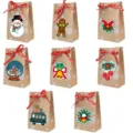 Bolsas de regalo de Navidad de papel kraft con diseños de muñeco de nieve y jengibre. - 005# Bolsas de Papel Copo de Neige con Tarjetas (24 Pcs)
