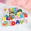 Carte de voeux 3D colorée pour la fête des professeurs avec dessins d'écoliers mignons - Style Étude Intense (652#-3)