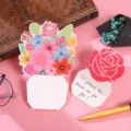 Close-up of 3D floral greeting card with handwritten heartfelt message on pink background - Stereo Flower Style / 538# Flower Bouquet Card (With Envelope)